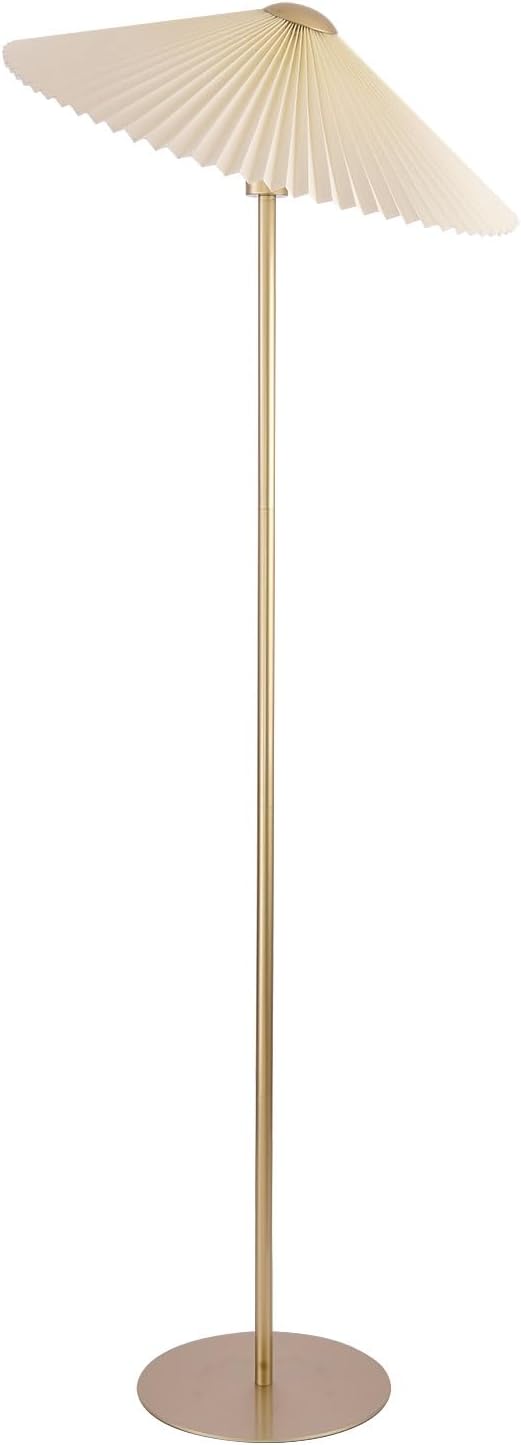 KUNJOULAM Pleated Floor Lamp, Pole Floor Lamps, Simple Design Tall Lamp with Fabric Lampshade, Standing Lamp for Living Room, Bedroom, Office, Home (Champagne Gold)