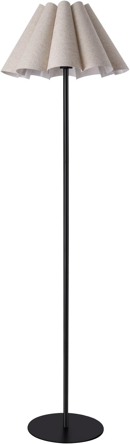 KUNJOULAM Modern Floor Lamp, Black Pole Floor Lamps, Simple Design Tall Lamp with Beige Lampshade, Standing Lamp for Living Room, Bedroom, Office, Home (Without Bulb)