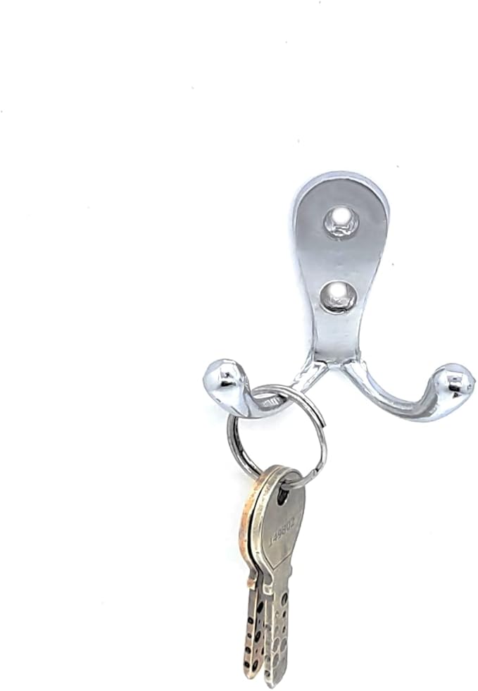 Multipurpose Hooks, Used to Hang Clothes, Bags, Coats, Curtain Hold Backs, Keys, Colour - Silver, Material - White Metal, Screws and Wallplugs Included, Pack of 4 Pieces