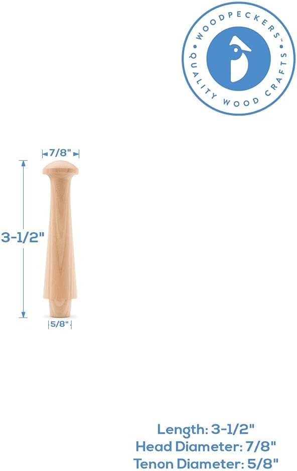 Woodpeckers Wooden Shaker Pegs 3-1/2-inch w/ 1/2-inch Tenon, Pack of 35 DIY Wooden Wall Hooks, Wood Hooks for Hanging Shaker Peg Rail and Coat/Hat/Towel Hook