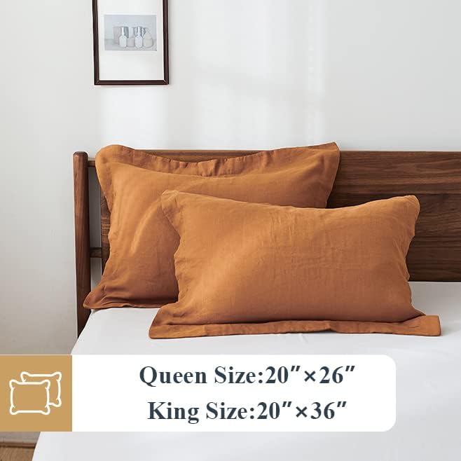 Simple&Opulence 100% Linen Pillow Case King Size Set of 2, Rust Pillow Covers with Overlap Closure, Luxury Breathable Pillowcases Protectors Suitable for All-Season (20" X 36", Rust)