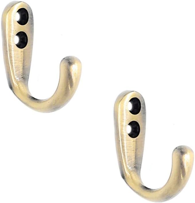 Multipurpose Hooks, Used to Hang Clothes, Bags, Coats, Curtain Hold Backs, Keys, Antique Gold Colour, Material - White Metal, Screws and Wallplugs Included, Pack of 2 Pieces