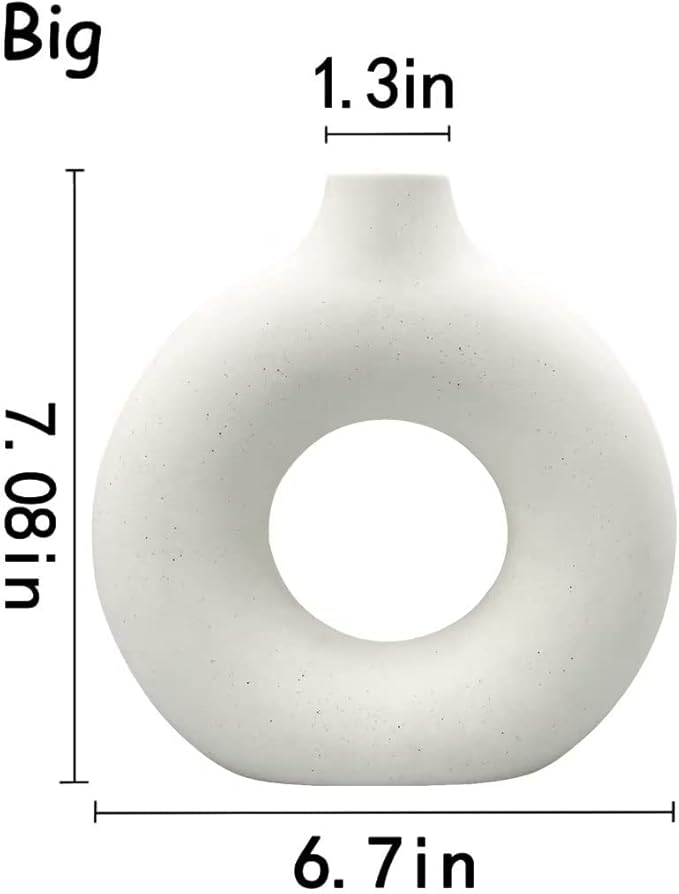 White Ceramic Vase - for Modern Home Decor,Round Matte Pampas Flower Vases Minimalist Nordic Boho Ins Style for Wedding Dinner Table Party Living Room Office Bedroom, Decorative Gift