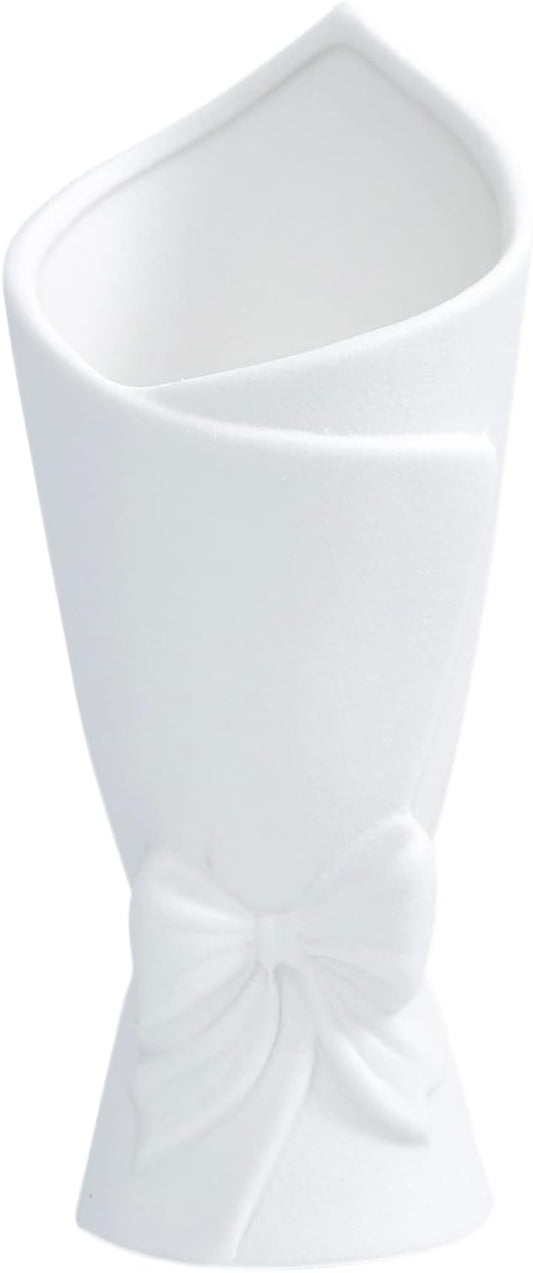 Matte White Bowknot Ceramic Vase, Modern Flower Vases for Home Decor, Pampas, Living Room, Mantel, Table Decoration (Model B)