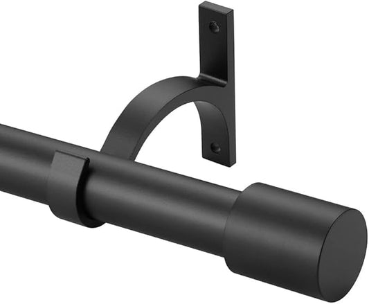 Matte Black Decorative Curtain Rods 28-50" with Cap Finials, Adjustable 1-Inch Window Treatment Rods