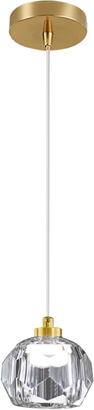 1-Light Gold Pendant Light Fixtures,Crystal Ball Chandelier for Entyway Bedroom Dimmable Pendant Light Kitchen Island 5W