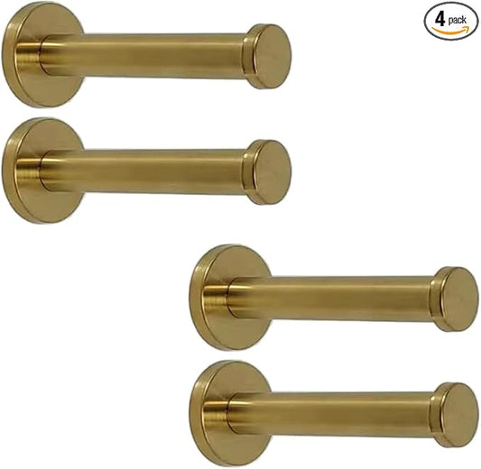 Golden Brushed Stainless Steel Single Heavy Duty Wall Mount Hook, Bath Towel Hooks, Robe Hooks, Coat Hanger, 4 PCS (4 inch)