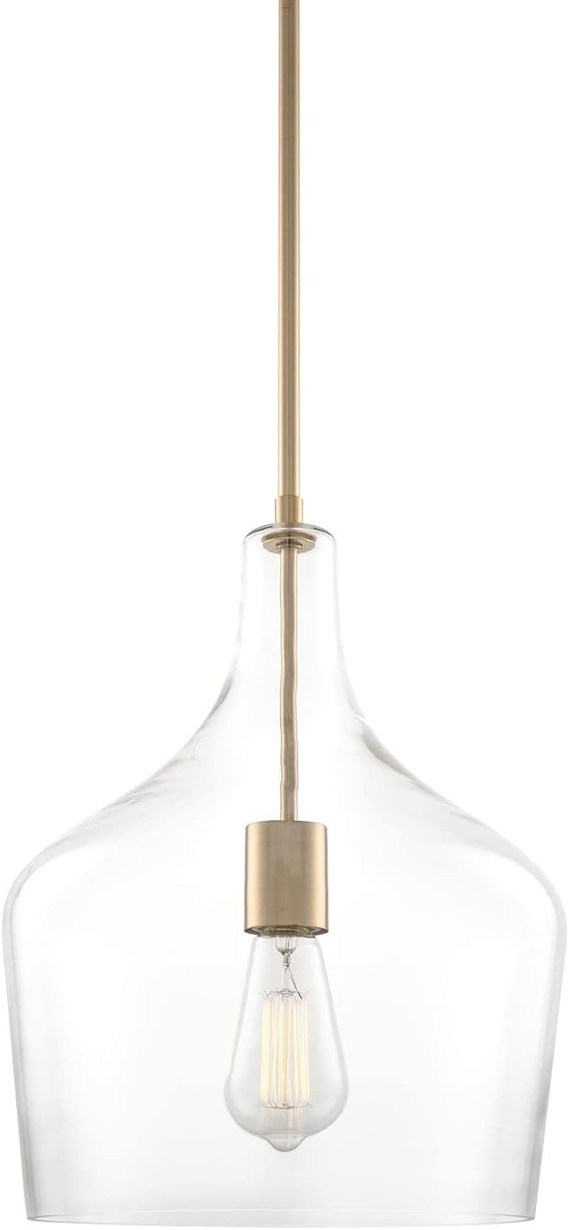 Kira Home Lucy 16" Modern Pendant Light + Clear Glass Vase Shade, Adjustable Hanging Height, Cool Brass Finish
