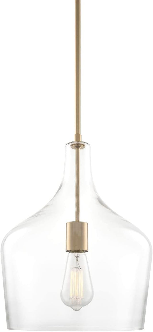 Kira Home Lucy 16" Modern Pendant Light + Clear Glass Vase Shade, Adjustable Hanging Height, Cool Brass Finish