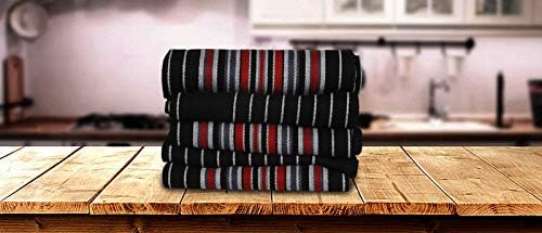 Urban Villa Kitchen Towels Waffle Stripes Dish Towels for Kitchen Black Color Set of 6 Kitchen Towels Highly Absorbent Cotton Over Sized 20X30 in with Mitered Corners Kitchen Hand Tea Towels