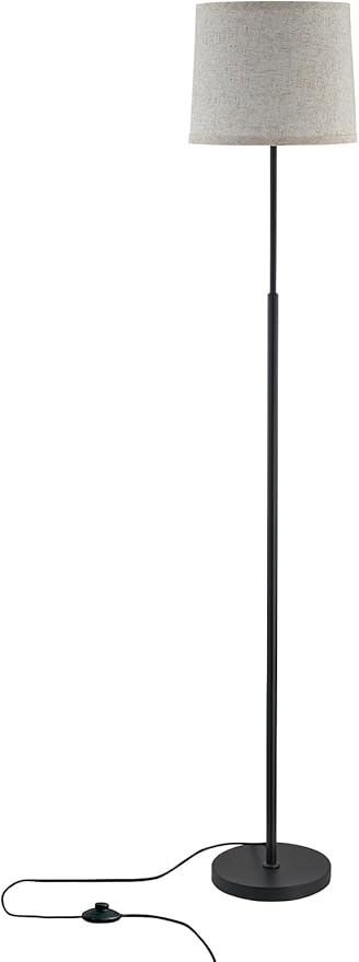 60" Modern Floor Lamp for Living Room Bedroom, Standing Lamp with Oatmeal Linen Lampshade, Tall Lamp with A19 9W 3 Color Temperature Bulb, Foot Switch Control, Black