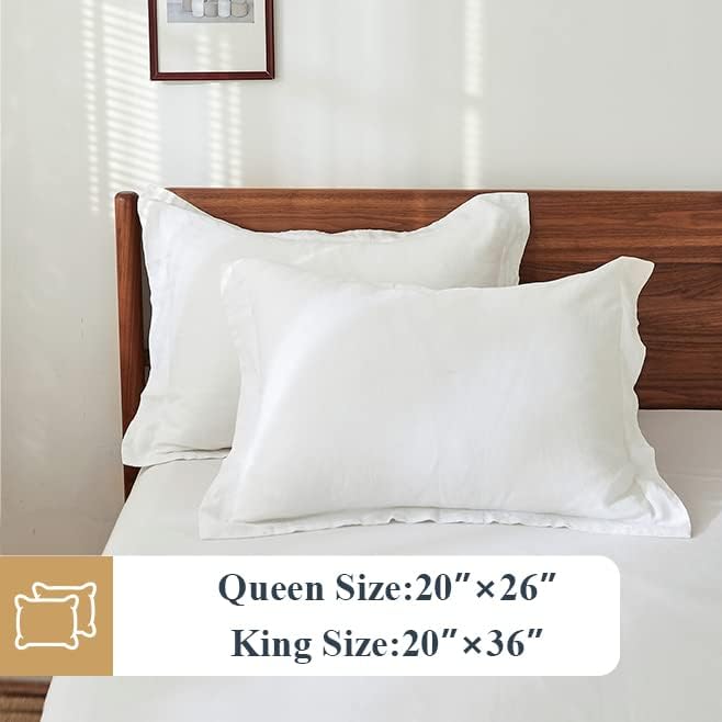 Simple&Opulence 100% Linen Pillow Case King Size Set of 2, White Pillow Covers with Overlap Closure, Luxury Breathable Pillowcases Protectors Suitable for All-Season (20" X 36", White)