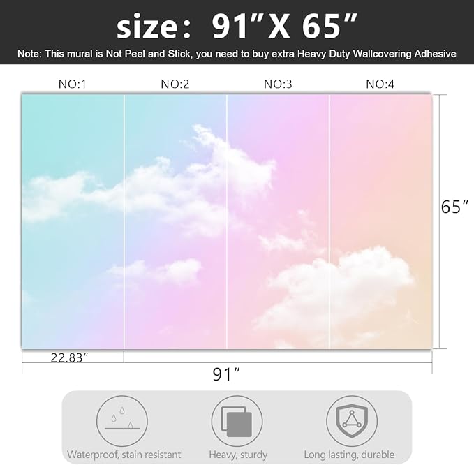 -Colorful Clouds Ceiling Fabric Wallpaper Living Room Bedroom Bathroom Boys Girls Kids Room Modern Abstract Mural- 91"x65"（ not Peel and Stick）