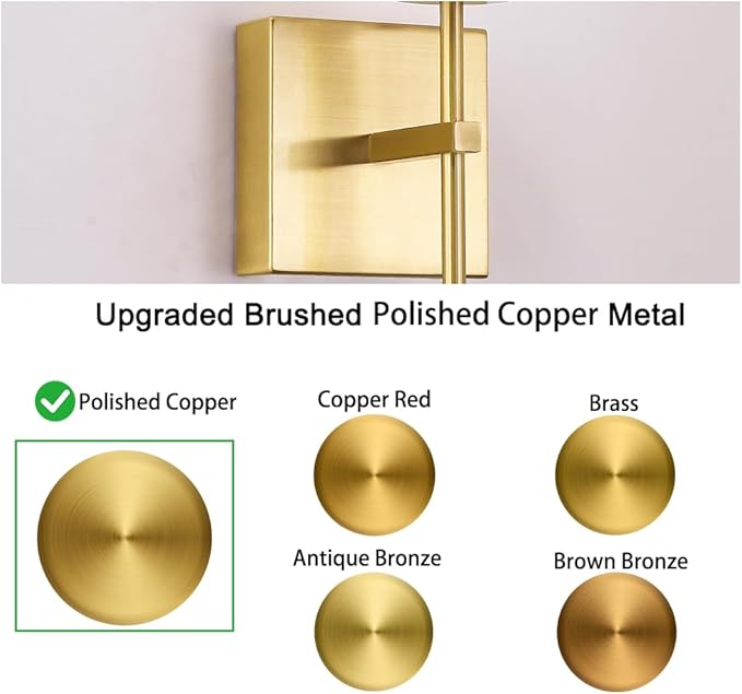 Gold Battery Operated Wall Sconce Set of 2, USB Rechargeable Wall Light with Remote Control, Brass Wireless Vanity Light Fixture with Bulbs(DC 5V), Glass Dimmable Sconce for Living Room Mirror Bedroom