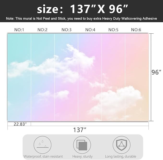 -Colorful Clouds Ceiling Fabric Wallpaper Living Room Bedroom Bathroom Boys Girls Kids Room Modern Abstract Mural- 137"x96"（ not Peel and Stick）