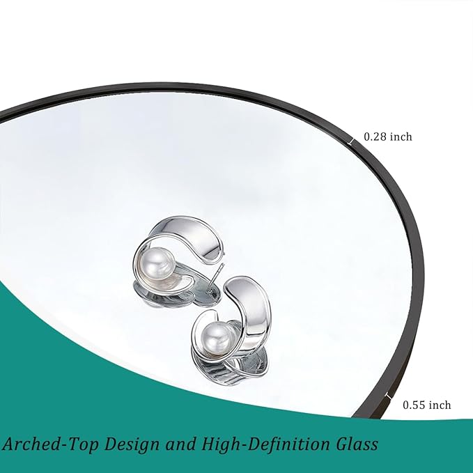 TinyTimes 65''x22'' Arched Full Length Mirror, Floor Mirror with Stand, Full Body Mirror, Wall Mirrors, Modern & Contemporary Full Length Mirrors, Aluminum Alloy Frame - Black