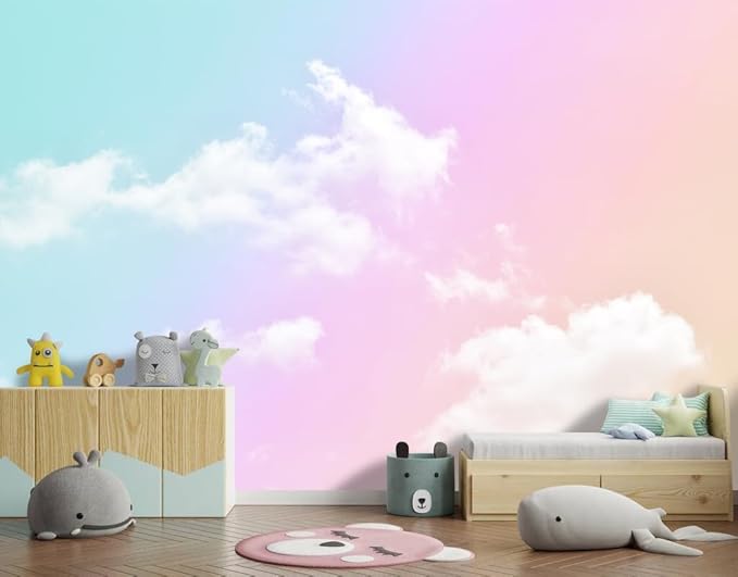 -Colorful Clouds Ceiling Fabric Wallpaper Living Room Bedroom Bathroom Boys Girls Kids Room Modern Abstract Mural- 137"x96"（ not Peel and Stick）