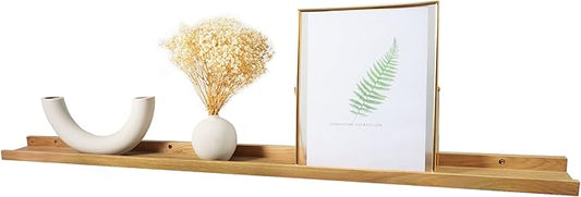 Long Floating Shelf 48 Inch Natural Wood Shelves, Rustic Display Books Picture Ledge Shelf for Wall Mounted, Natural Solid Oak Wood Shelf, Easy to Install, Natural Color, 48 *4 *1.5 (1 Pack)