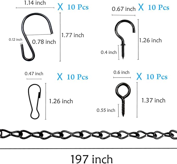 YINGFENG 236 Inch Black Metal Hanging Chains and Hanging Basket Hooks Set for Bird Feeders, Birdbaths, Planters, Grow Lights, Lanterns, Wind Chime and Ornaments, Eye Screws, Chain Hooks DIY