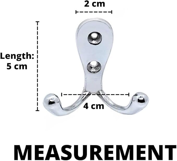 Multipurpose Hooks, Used to Hang Clothes, Bags, Coats, Curtain Hold Backs, Keys, Colour - Silver, Material - White Metal, Screws and Wallplugs Included, Pack of 10 Pieces