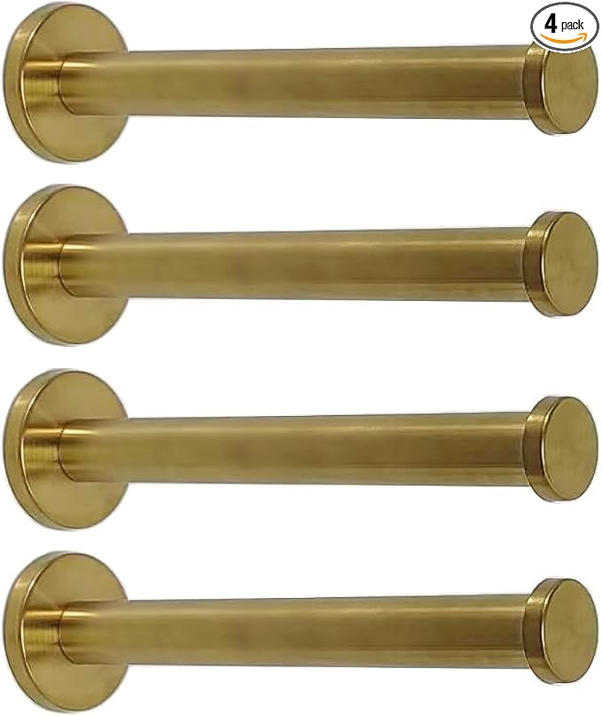 Golden Brushed Stainless Steel Single Heavy Duty Wall Mount Hook, Bath Towel Hooks, Robe Hooks, Coat Hanger, 4 PCS (6 inch)