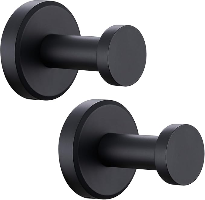 Angle Simple Towel Hooks for Bathroom, Stainless Steel Coat Robe Hooks, Bathroom Hand Towel Hanger for Wall, Matte Black, 2 Pack