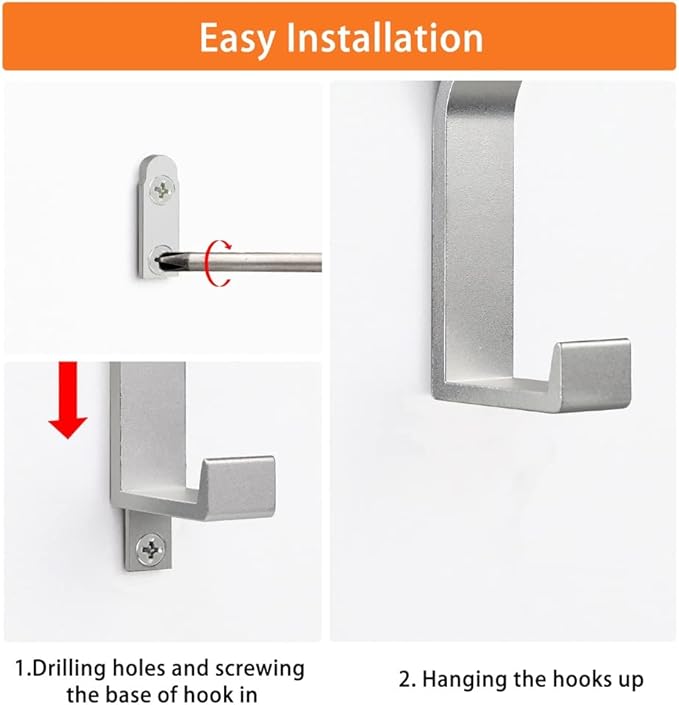 Coat Rack Hooks Wall Mounted, Silver 2Packs, Bath Towel Rope Hooks for Kitchen, Door, Cabinet, Bathroom, Foyers, Hallways, and Bedrooms