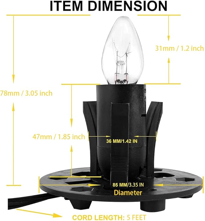 Himalayan Salt Lamp Cord Replacement with Dimmer Switch(2-Pack) and E12 Halogen Salt Lamp Bulbs(6-Pack)