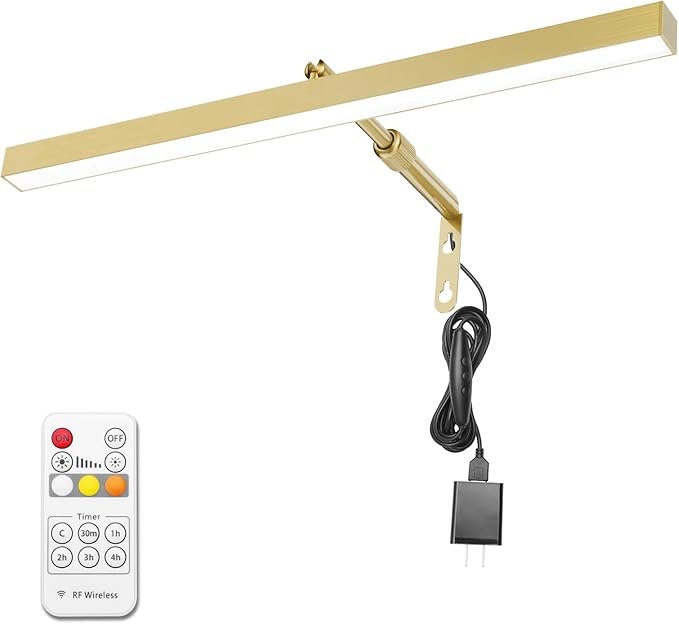 Plug in Picture Lights for Wall, 16 inch Dimmable LED Art Light with Remote, 3 Colour Temperature Gallery Painting Wall Light for Picture Display Dartboard Art Work (Gold)