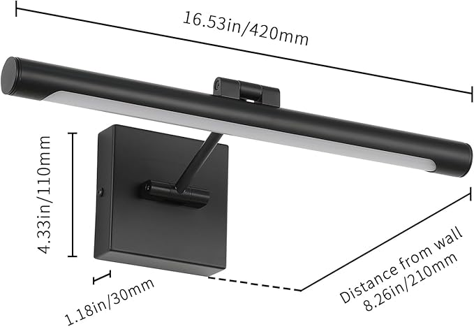 Joosenhouse LED Picture Light Fixtures 16.53" Inches Long Modern Black Wall Lamps with Rotatable Lighting Tube Picture Frame Lights for Paintings 9W(50W Eqv.) Hardwired Connection 3000K