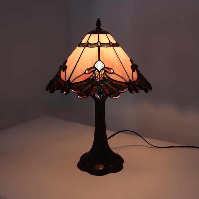 Bieye S10990 Tiffany Style Stained Glass Baroque Lampshade (13-inch Wide Pink)