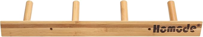 Homode Modern Bamboo Wooden Entryway Coat Hooks, Bathroom Kitchen Towel Rack, Wall Mounted Coat Rack Hat Hanger with 4 Hanging Pegs (Natural)