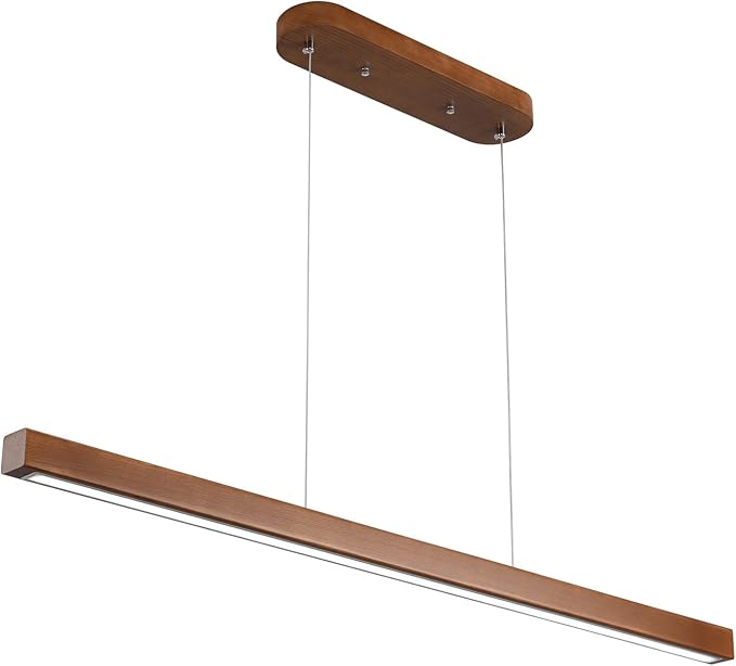 55 Inch Wood Linear Pendant Light Dimmable LED Kitchen Island Lighting with Remote Adjustable Hanging Chandelier for Dining Room Bar Pool Table 30W Modern Farmhouse Fixture Walnut Color