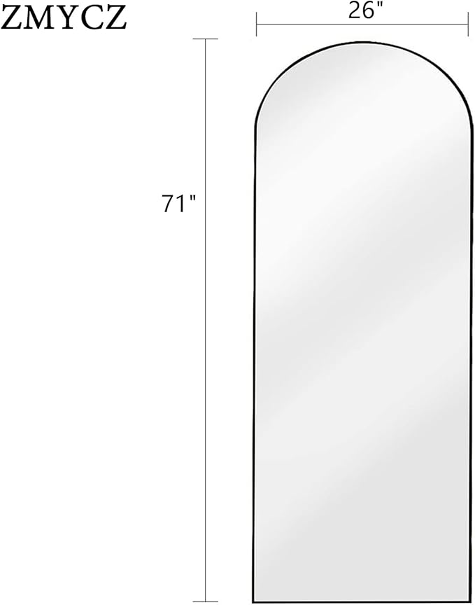 Full Length Mirror, 71"x26" Body Floor Length Standing Mirror Hanging or Leaning with Stand, Extra Large Wall Mirrors, Arch-Top Mirrors with Aluminum Frame for Bedroom (Black)