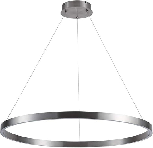 MADEM 31.5'' LED Modern Chandelier 1-Ring Circular Dimmable Pendant Light Flush Mount Pendant Lighting Adjustable for Living Room Dining Room, Bedroom, 3000K Warm White, Brush Nickel