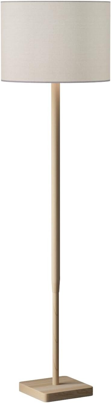 Adesso Floor Lamp with Natural Rubberwood Base and White Linen Lampshade – 3-Way Adjustable Brightness, Lamp for Bedroom, Living Room, and House Décor, 58.5” x 16”