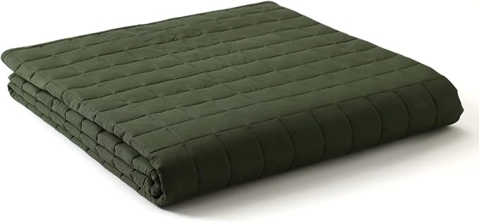YnM 25lbs Weighted Blanket for Adults, Cotton Heavy Bed Throw Blanket with Cooling Glass Beads for All Season Use, Ideal for One Person of 240lbs (60x80 Inches, Queen Bed, Army Green)