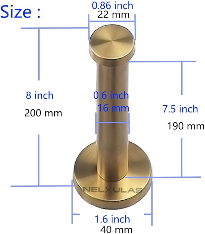 Golden Brushed Stainless Steel Single Heavy Duty Wall Mount Hook, Bath Towel Hooks, Robe Hooks, Coat Hanger, 4 PCS (8 inch)