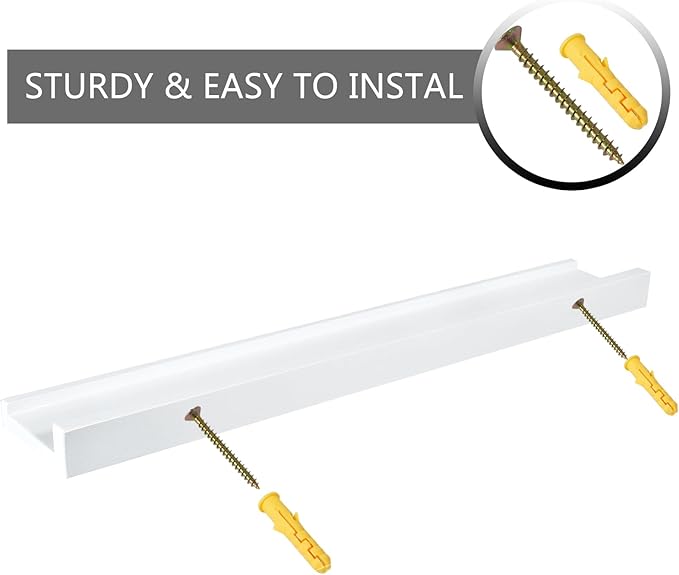 24 Inch White Floating Shelves Wall Mounted, Solid Oak Wood Shelf for Decor and Storage, Picture Ledge for Bedroom Bathroom Living Room Kitchen, 24 * 4 * 1.5, 1 Pack