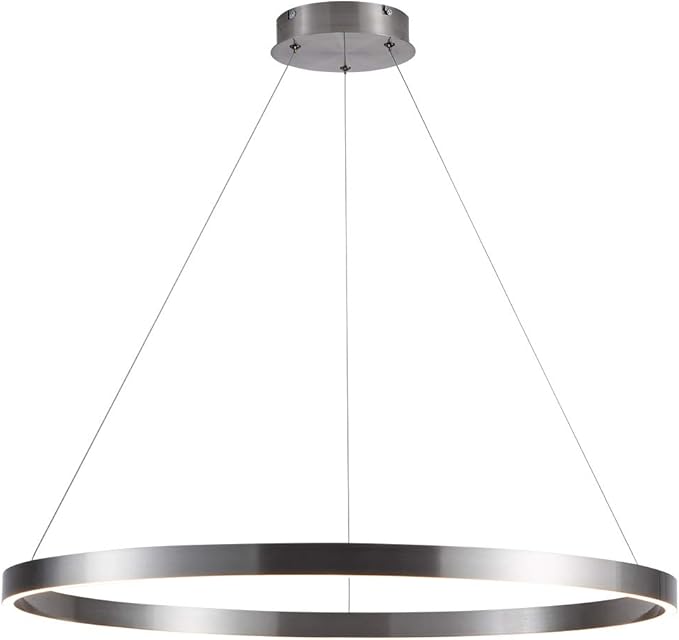 MADEM 31.5'' LED Modern Chandelier 1-Ring Circular Dimmable Pendant Light Flush Mount Pendant Lighting Adjustable for Living Room Dining Room, Bedroom, 3000K Warm White, Brush Nickel