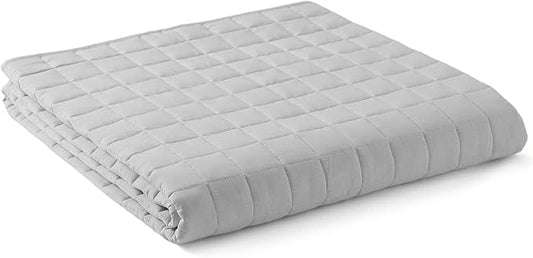 YnM 12lbs Weighted Blanket for Adults, Cotton Heavy Bed Throw Blanket with Cooling Glass Beads for All Season Use, Ideal for One Person of 110lbs (60x80 Inches, Queen Bed, Light Grey)