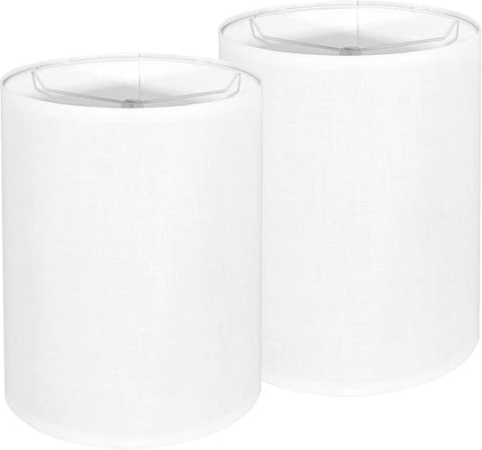 Tall Lamp Shades Set of 2, 10" Top X 10" Bottom X 13" High Large Drum Lampshades for Table Lamps Floor Lamp, White Line Fabric Lamp Shades, Easy Assembly Replacement Lampshades