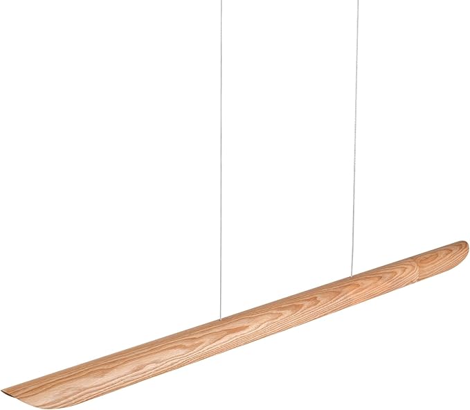 55" Wood Linear Pendant Light, Dimmable Kitchen Island Light with Remote, 40W LED Island Lights for Kitchen, Adjustable Linear Chandelier for Dinning Room Light Fixture, Bar, Pool Table Light Natural