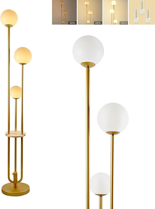 Lightdot Dimmable Floor Lamp with Shelves Unique Candle Holder Style Floor Lamps with Table 3000K Soft Warmwhite Modern Standing Lamp for Bedroom 64Inch Tall Lamp for Living Room Home Office- Gold