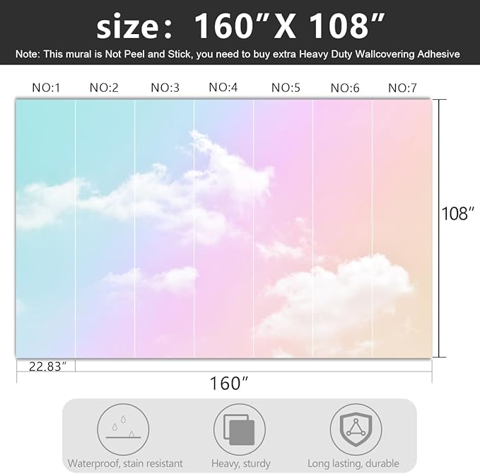 -Colorful Clouds Ceiling Fabric Wallpaper Living Room Bedroom Bathroom Boys Girls Kids Room Modern Abstract Mural- 160"x108"（ not Peel and Stick）