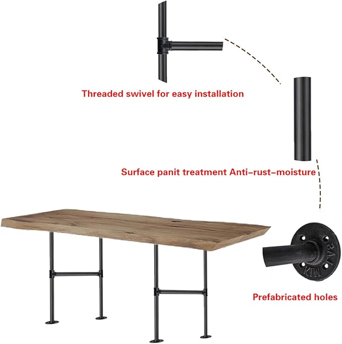 Industrial Pipe Table Leg Set,Metal Legs for Coffee and End Tables, Desks, Nightstand,2Pcs, 28" H × 14" W(Black)