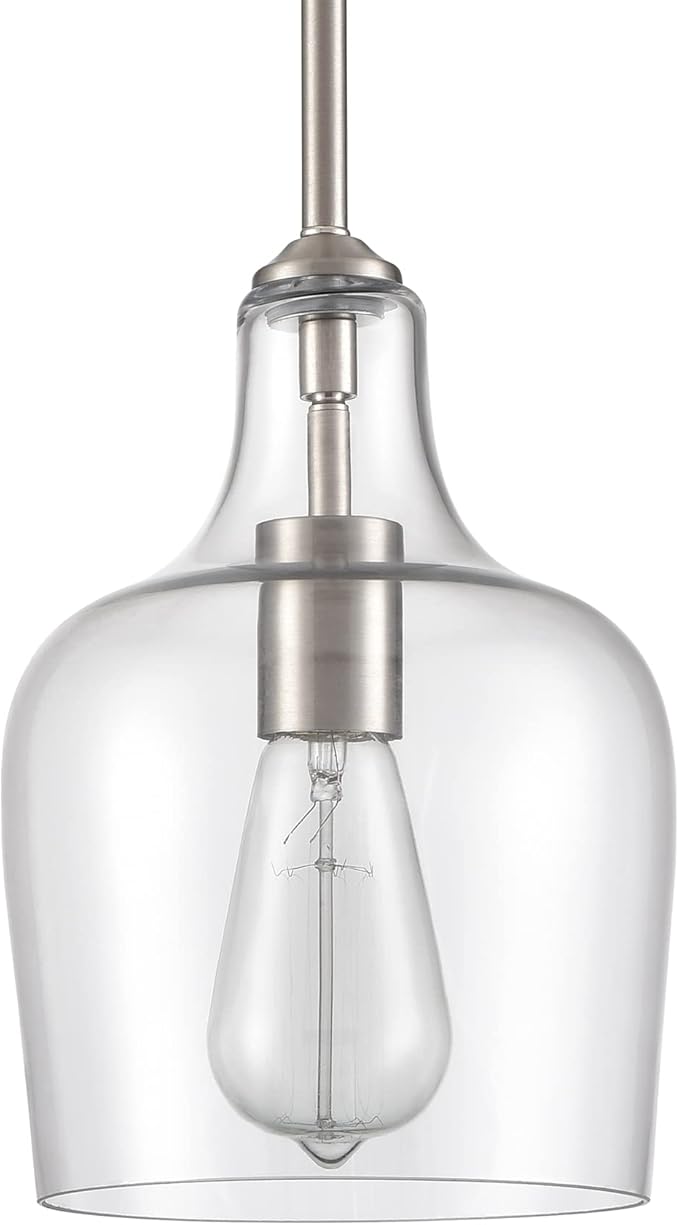 Modern Farmhouse Pendant Lighting for Kitchen Island Glass Pendant Light Brushed Nickel, 1-Light