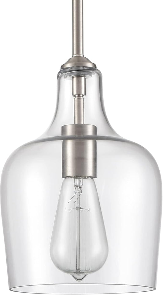 Modern Farmhouse Pendant Lighting for Kitchen Island Glass Pendant Light Brushed Nickel, 1-Light