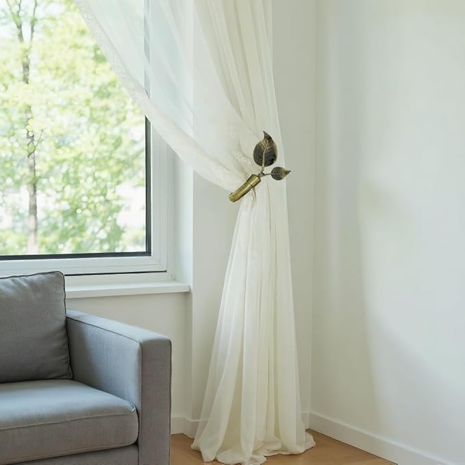 Rbeusau Leaf Shaped Heavy Duty Curtain Holdbacks 2pcs, Traditional Style Antique Brass Handmade Metal Curtain Tiebacks for Wall, Curtain Tie Hook Pull Backs for Drapes Window Home Decoration