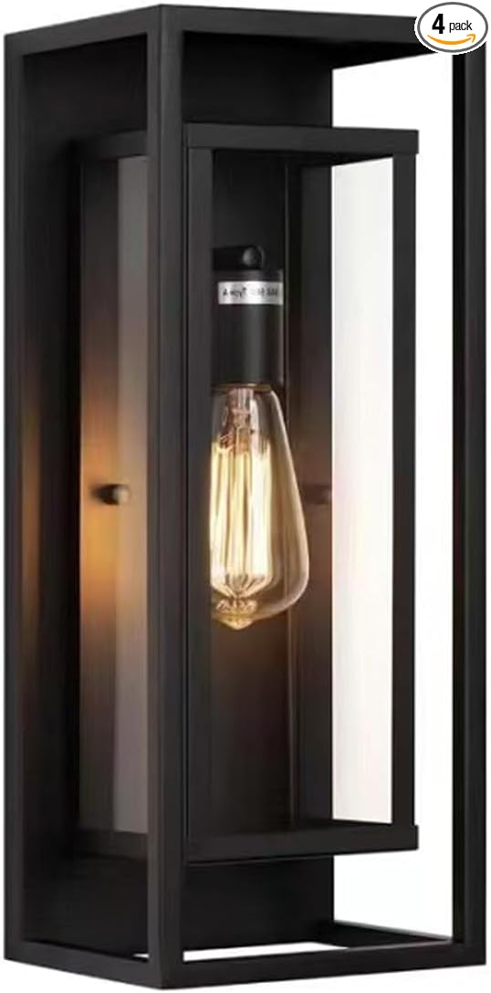 1 Pack 18 inches Outdoor Wall Lantern Light Fixture, Large Black Exterior Waterproof Wall Sconce, Anti-Rust Mount Porch Light with Clear Glass,E26 Socket